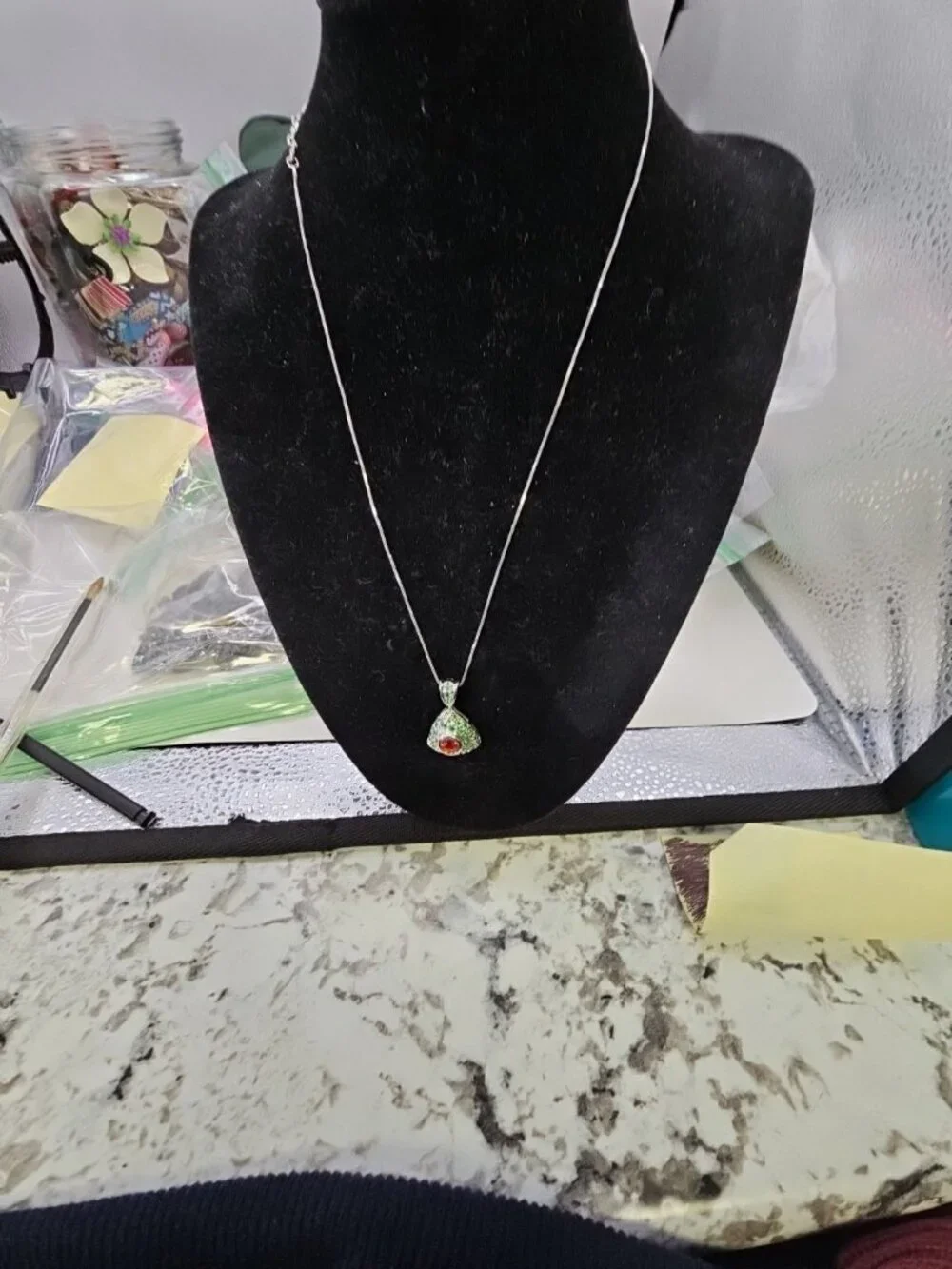 Necklace  .925 Sterling Silver Box  Link Spring Ring Clasp 16 Inches   Pendant